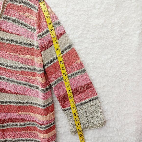 Sweater Cardigan Size 2X Lace Coral Beige Stripe Whimsycore Soft Girl Cozycore - Picture 7 of 8